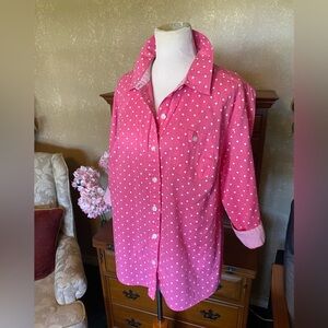 Pink Poka Dot Cotton Button Down Blouse (Code101)